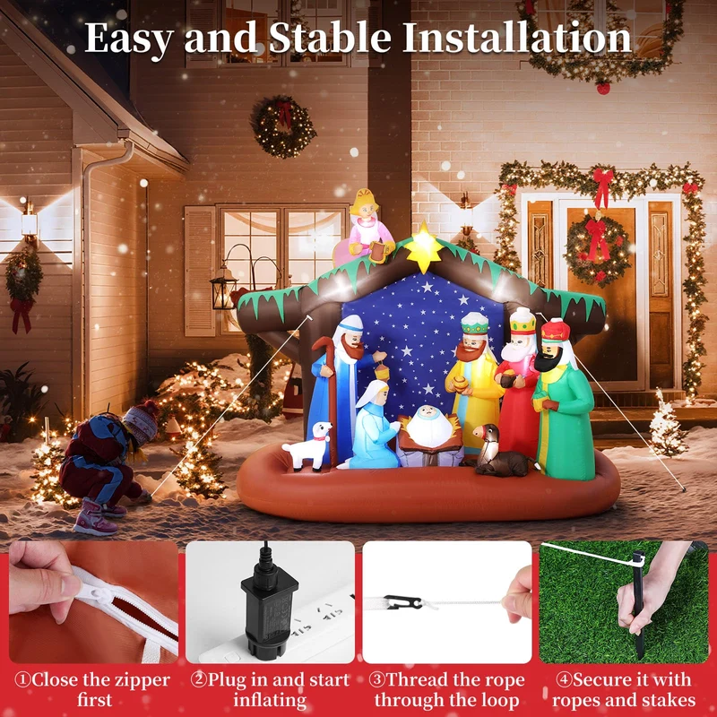 Aufblasbare Weihnachtsdeko, Riesiger Weihnachtsbaum Bogen mit 8 LED Leuchten, Wasserfest Beleuchtet Aufblasbar Weihnachtsdeko Aussen für Hof Garten Feiertag Weihnachtsdekoration