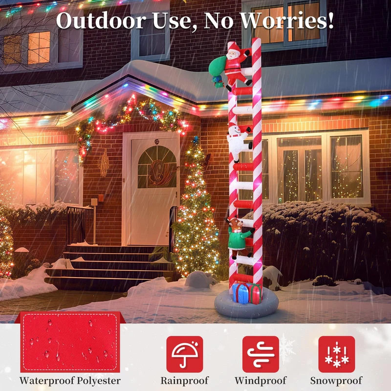 Aufblasbare Weihnachtsdeko, Riesiger Weihnachtsbaum Bogen mit 8 LED Leuchten, Wasserfest Beleuchtet Aufblasbar Weihnachtsdeko Aussen für Hof Garten Feiertag Weihnachtsdekoration