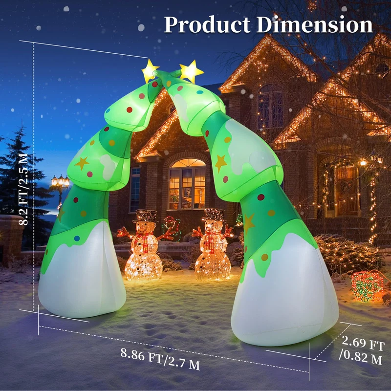 Aufblasbare Weihnachtsdeko, Riesiger Weihnachtsbaum Bogen mit 8 LED Leuchten, Wasserfest Beleuchtet Aufblasbar Weihnachtsdeko Aussen für Hof Garten Feiertag Weihnachtsdekoration