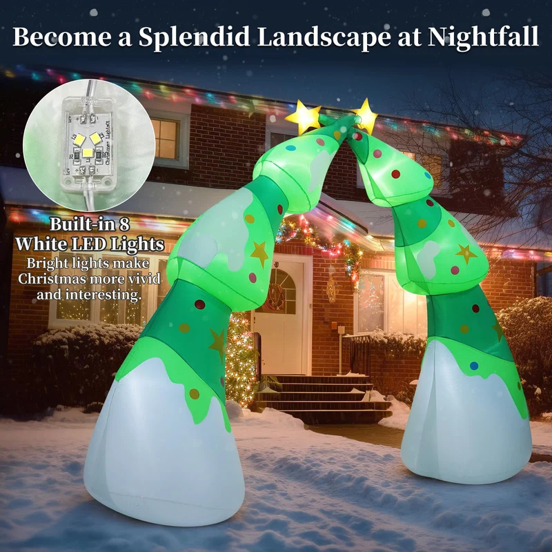 Aufblasbare Weihnachtsdeko, Riesiger Weihnachtsbaum Bogen mit 8 LED Leuchten, Wasserfest Beleuchtet Aufblasbar Weihnachtsdeko Aussen für Hof Garten Feiertag Weihnachtsdekoration