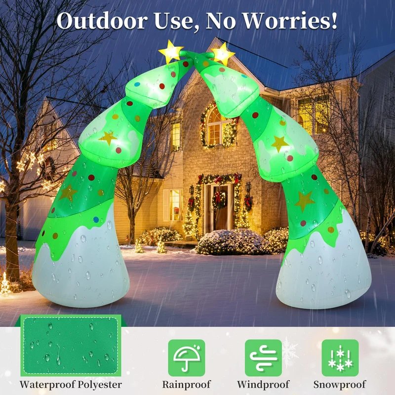 Aufblasbare Weihnachtsdeko, Riesiger Weihnachtsbaum Bogen mit 8 LED Leuchten, Wasserfest Beleuchtet Aufblasbar Weihnachtsdeko Aussen für Hof Garten Feiertag Weihnachtsdekoration