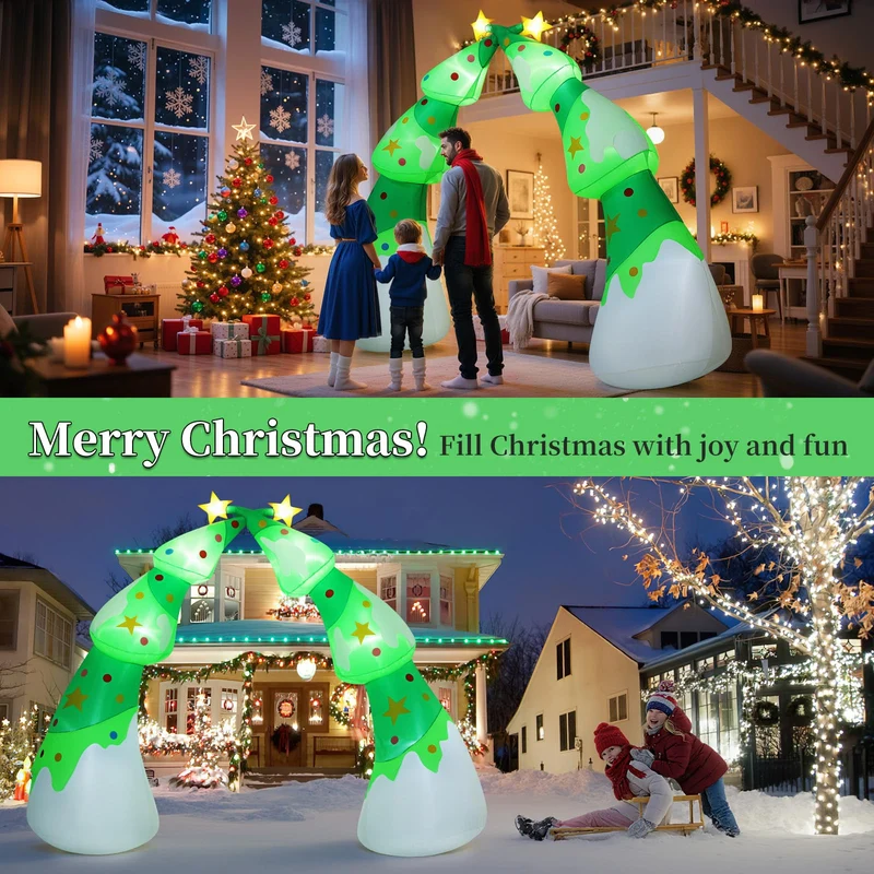 Aufblasbare Weihnachtsdeko, Riesiger Weihnachtsbaum Bogen mit 8 LED Leuchten, Wasserfest Beleuchtet Aufblasbar Weihnachtsdeko Aussen für Hof Garten Feiertag Weihnachtsdekoration