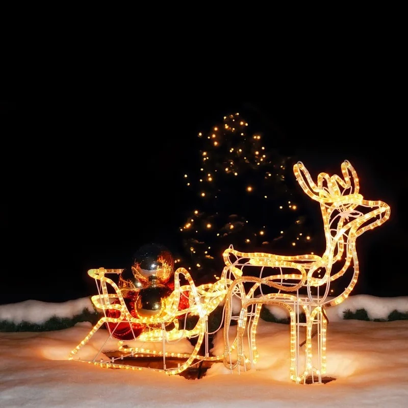 LED-Rentier mit Schlitten 11 m Seillicht für Innen- und Außenbereich 140 x 66 x 23 cm