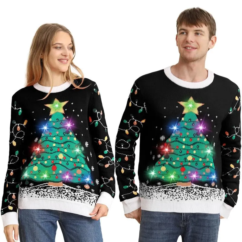 Hässliche Weihnachtspullover Kinder mit LED, hässlicher Weihnachtspullover, lustiges Weihnachtspullover Familienset, Weihnachtspullover Weihnachten mit Beleuchtung für Mädchen, Jungen