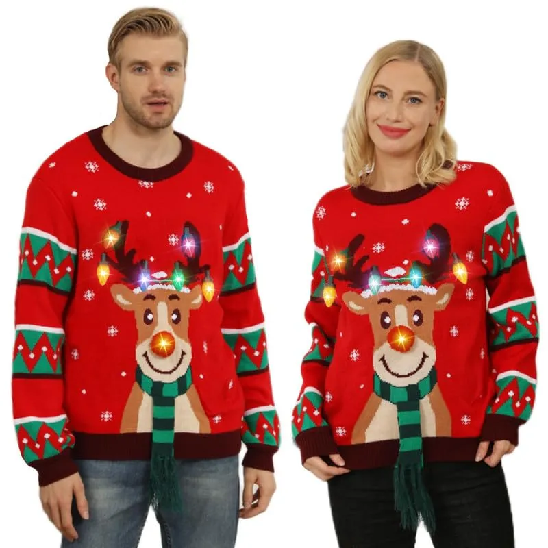 Hässliche Weihnachtspullover Kinder mit LED, hässlicher Weihnachtspullover, lustiges Weihnachtspullover Familienset, Weihnachtspullover Weihnachten mit Beleuchtung für Mädchen, Jungen