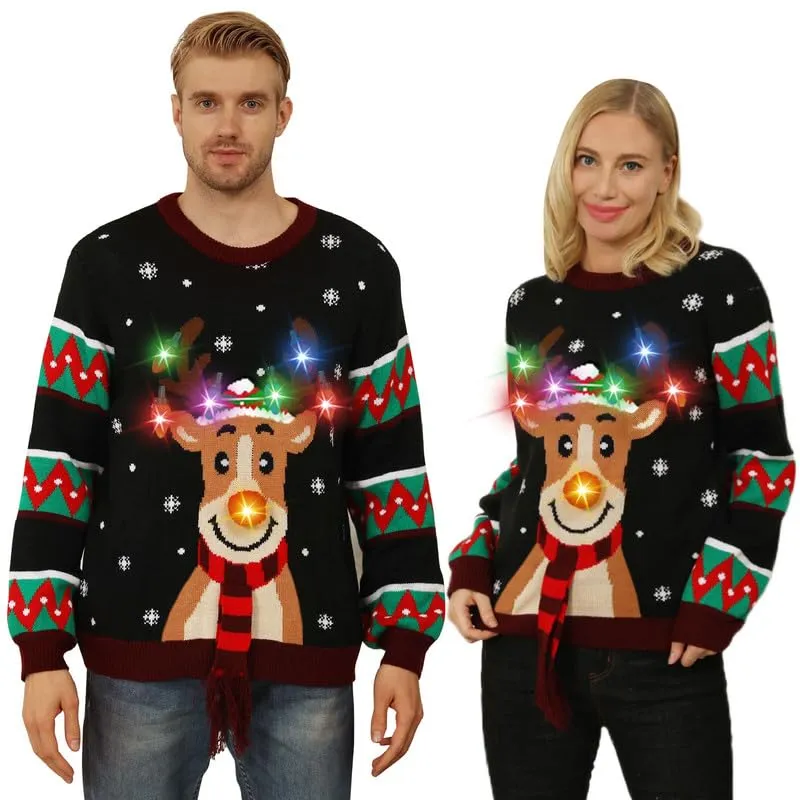Hässliche Weihnachtspullover Kinder mit LED, hässlicher Weihnachtspullover, lustiges Weihnachtspullover Familienset, Weihnachtspullover Weihnachten mit Beleuchtung für Mädchen, Jungen