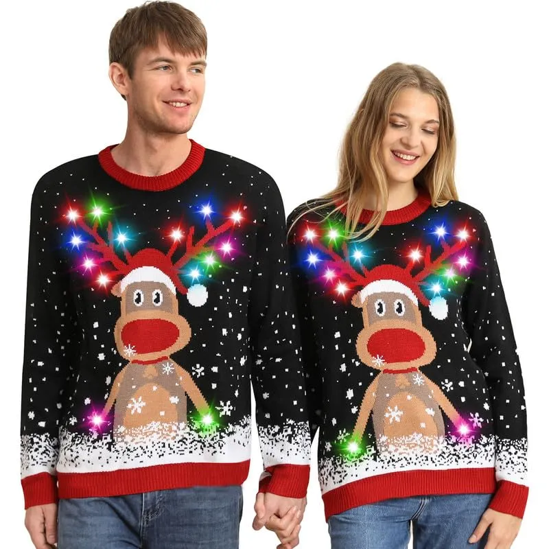 Hässliche Weihnachtspullover Kinder mit LED, hässlicher Weihnachtspullover, lustiges Weihnachtspullover Familienset, Weihnachtspullover Weihnachten mit Beleuchtung für Mädchen, Jungen