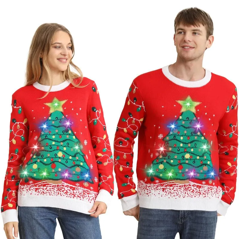 Hässliche Weihnachtspullover Kinder mit LED, hässlicher Weihnachtspullover, lustiges Weihnachtspullover Familienset, Weihnachtspullover Weihnachten mit Beleuchtung für Mädchen, Jungen