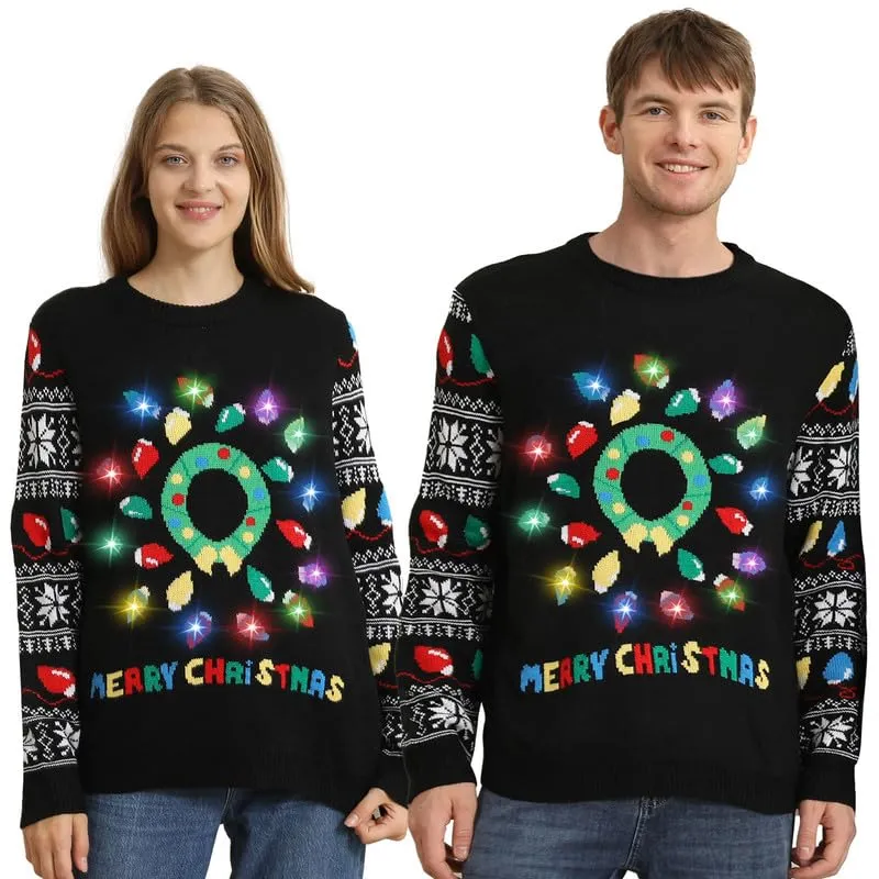 Hässliche Weihnachtspullover Kinder mit LED, hässlicher Weihnachtspullover, lustiges Weihnachtspullover Familienset, Weihnachtspullover Weihnachten mit Beleuchtung für Mädchen, Jungen