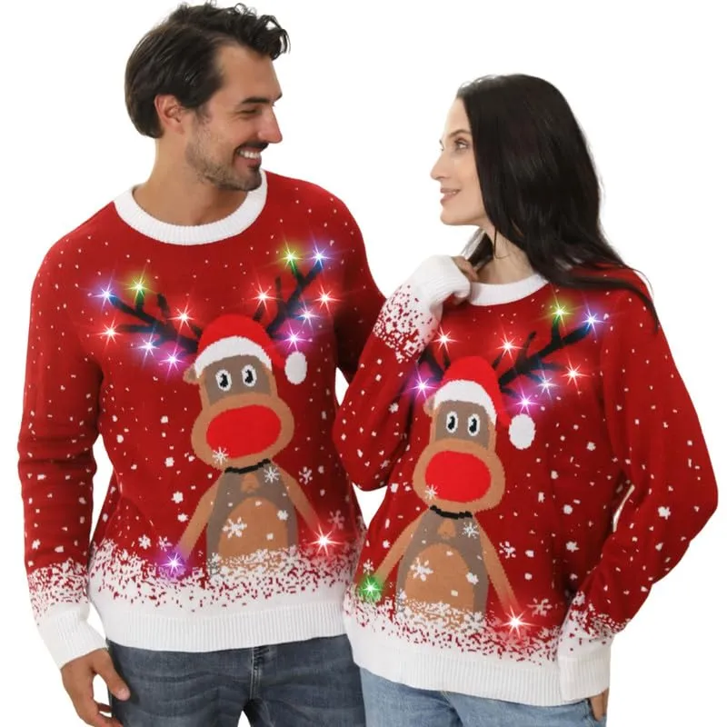 Hässliche Weihnachtspullover Kinder mit LED, hässlicher Weihnachtspullover, lustiges Weihnachtspullover Familienset, Weihnachtspullover Weihnachten mit Beleuchtung für Mädchen, Jungen