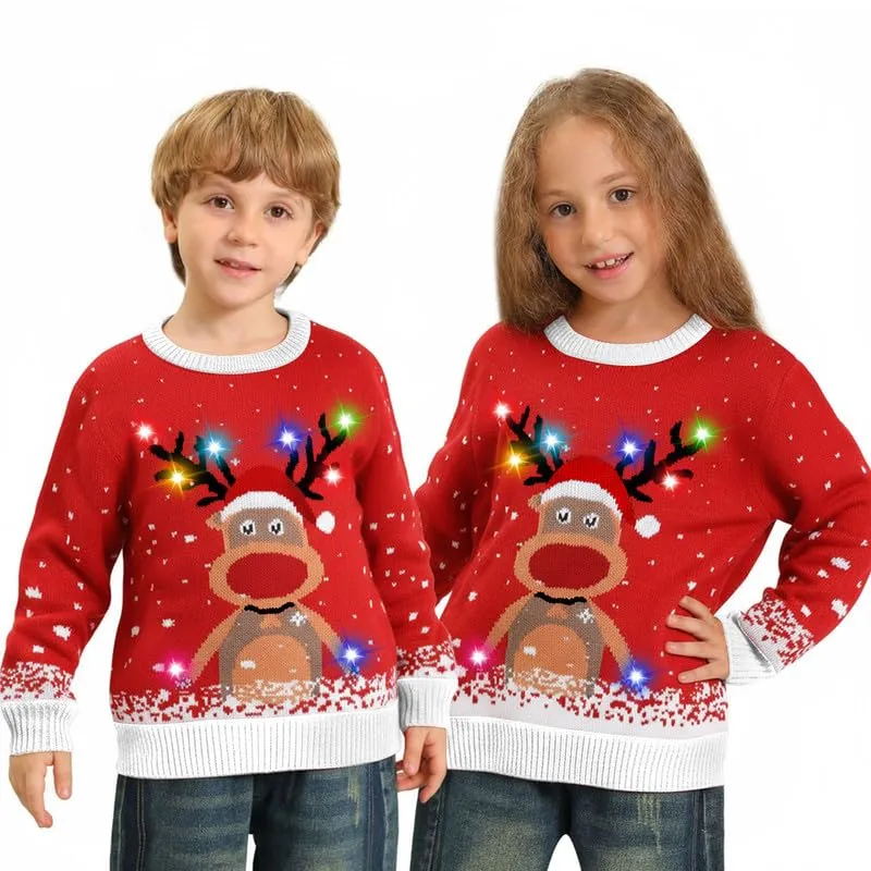 Hässliche Weihnachtspullover Kinder mit LED, hässlicher Weihnachtspullover, lustiges Weihnachtspullover Familienset, Weihnachtspullover Weihnachten mit Beleuchtung für Mädchen, Jungen