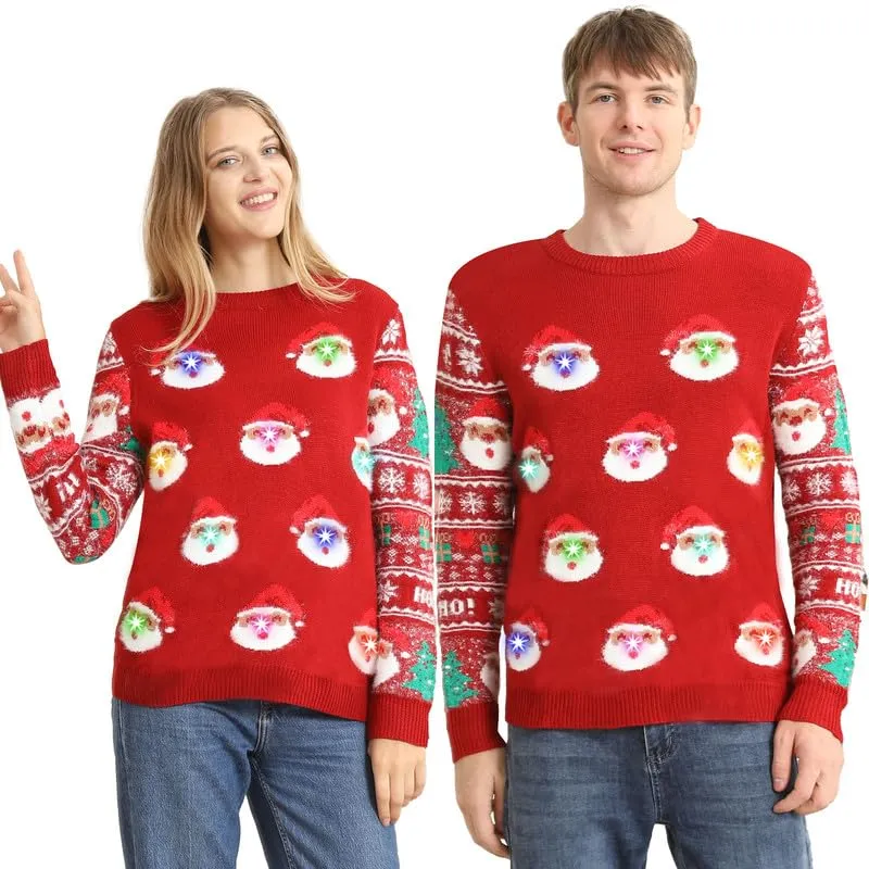Hässliche Weihnachtspullover Kinder mit LED, hässlicher Weihnachtspullover, lustiges Weihnachtspullover Familienset, Weihnachtspullover Weihnachten mit Beleuchtung für Mädchen, Jungen