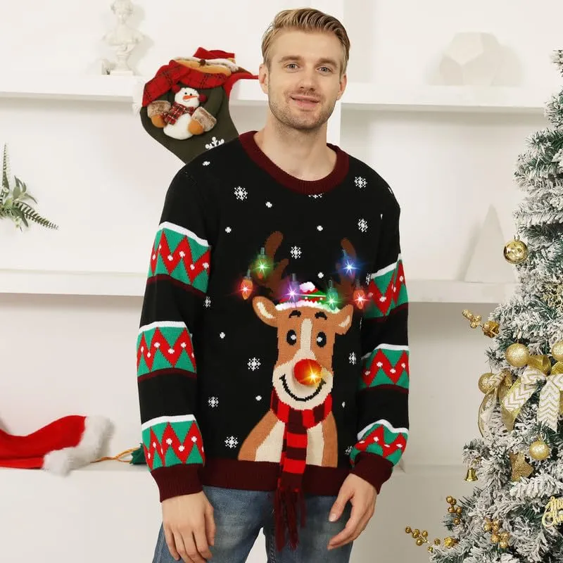 Hässliche Weihnachtspullover Kinder mit LED, hässlicher Weihnachtspullover, lustiges Weihnachtspullover Familienset, Weihnachtspullover Weihnachten mit Beleuchtung für Mädchen, Jungen