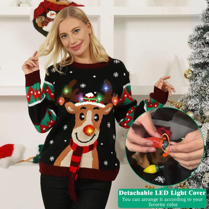 Hässliche Weihnachtspullover Kinder mit LED, hässlicher Weihnachtspullover, lustiges Weihnachtspullover Familienset, Weihnachtspullover Weihnachten mit Beleuchtung für Mädchen, Jungen