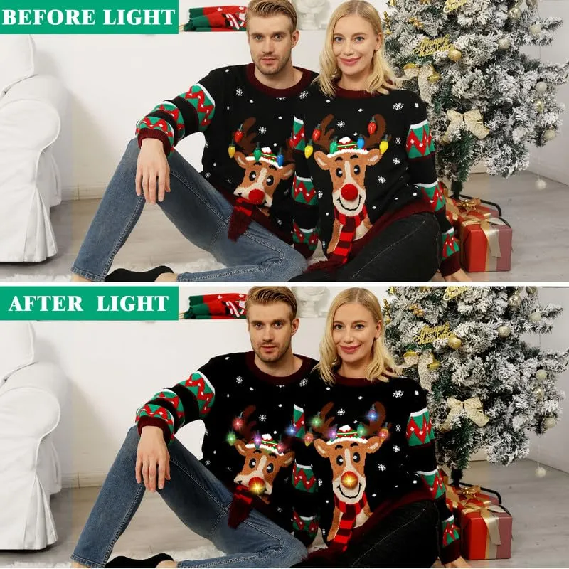 Hässliche Weihnachtspullover Kinder mit LED, hässlicher Weihnachtspullover, lustiges Weihnachtspullover Familienset, Weihnachtspullover Weihnachten mit Beleuchtung für Mädchen, Jungen