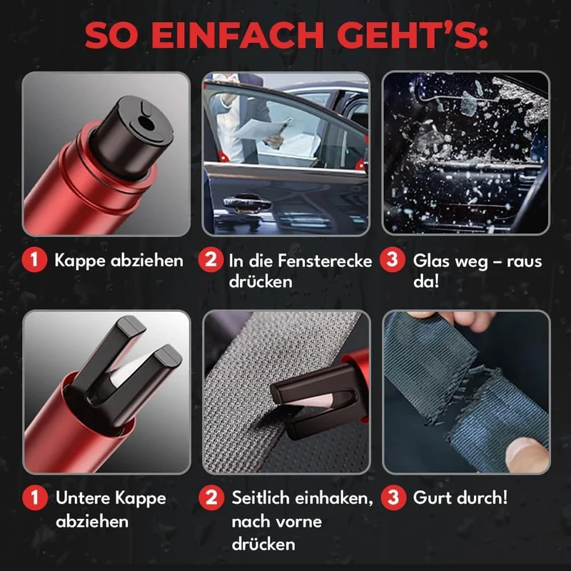 Notfallhammer für Auto, lebensrettender Fensterbrecher und Gürtelschneider, kompaktes Rettungswerkzeug für schnelle Unfallhilfe und Sicherheit unterwegs