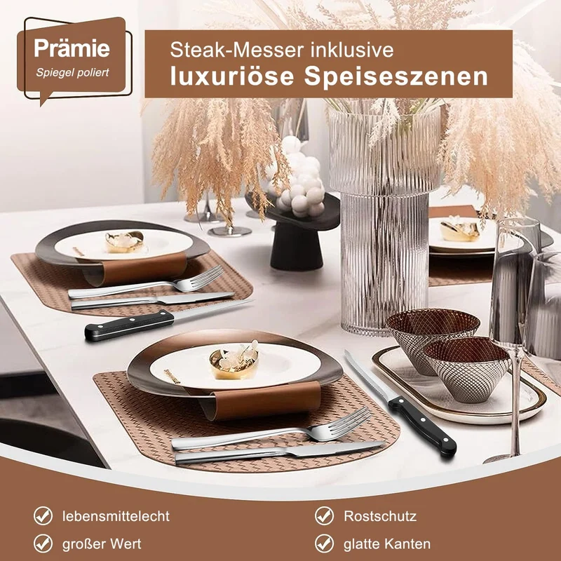 36-teiliges Besteckset aus Edelstahl mit Steakmesser, Besteckset für 6 Personen, elegantes Besteckset mit Messer, Gabel, Löffel, Besteck für Zuhause/Party/Restaurant, Geschirrspüler geeignet
