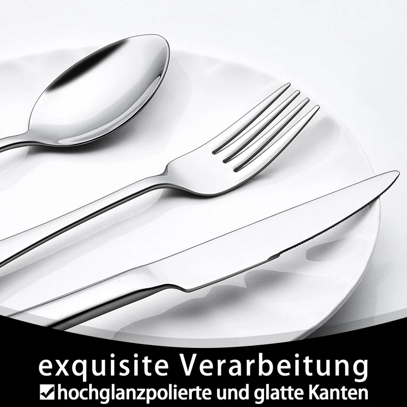 36-teiliges Besteckset aus Edelstahl mit Steakmesser, Besteckset für 6 Personen, elegantes Besteckset mit Messer, Gabel, Löffel, Besteck für Zuhause/Party/Restaurant, Geschirrspüler geeignet