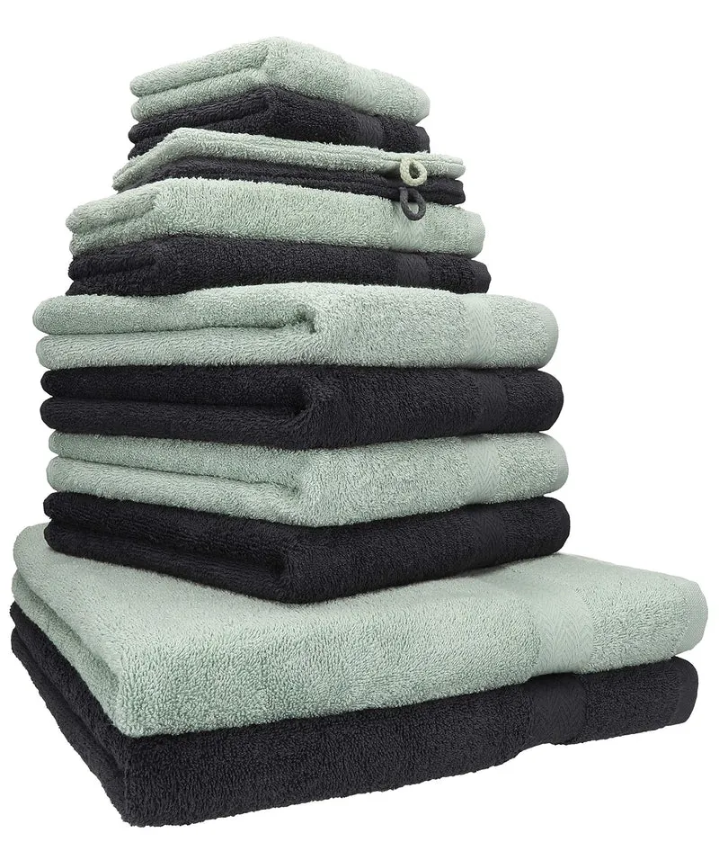 12-teilige Handtuch Set Premium Handtuch Set 100% Baumwolle 2 Badetücher 4 Handtücher 2 Gästehandtücher 2 Flanell