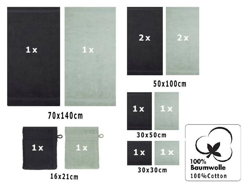 12-teilige Handtuch Set Premium Handtuch Set 100% Baumwolle 2 Badetücher 4 Handtücher 2 Gästehandtücher 2 Flanell