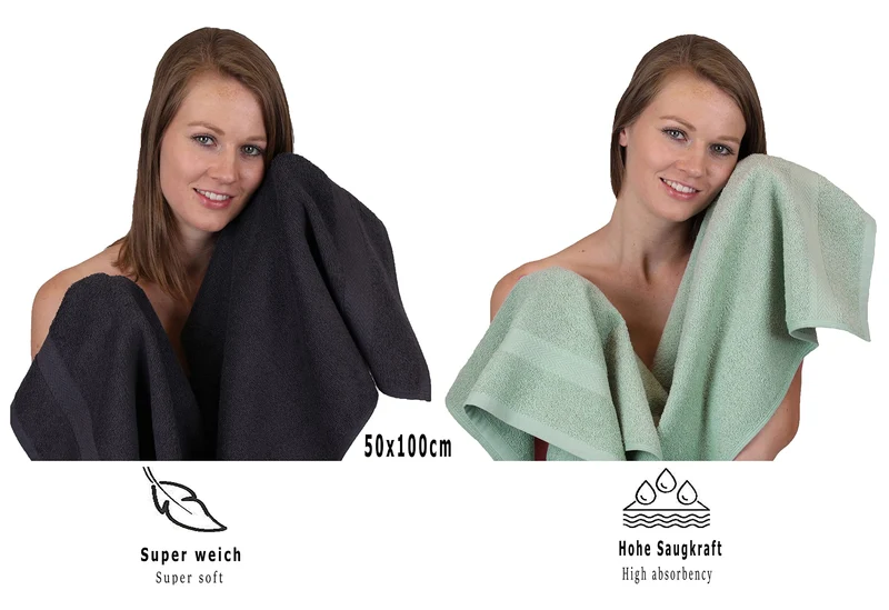 12-teilige Handtuch Set Premium Handtuch Set 100% Baumwolle 2 Badetücher 4 Handtücher 2 Gästehandtücher 2 Flanell