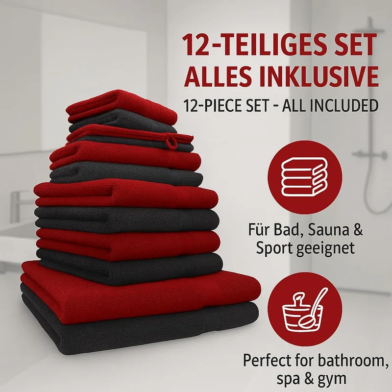 12-teilige Handtuch Set Premium Handtuch Set 100% Baumwolle 2 Badetücher 4 Handtücher 2 Gästehandtücher 2 Flanell