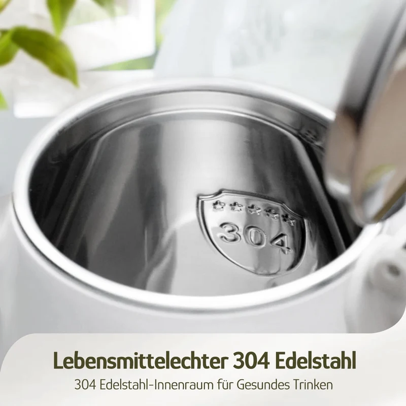 Elektrischer Wasserkocher, 1 Liter, Retro Design, Kleiner Teebereiter, Doppelwand, 304 Edelstahl, 1360W Schnelles Kochen, BPA-frei, automatische Abschaltung
