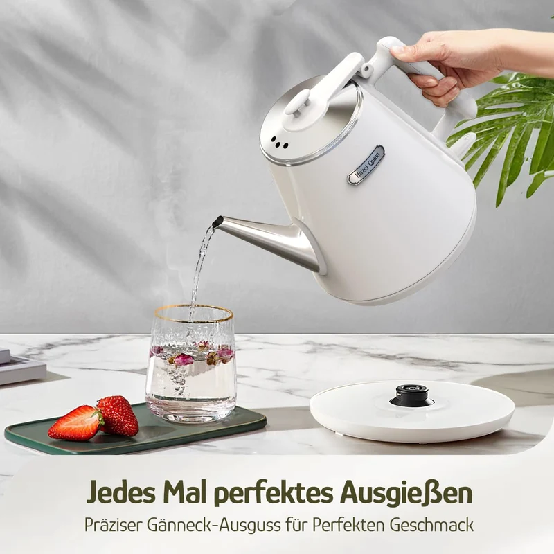 Elektrischer Wasserkocher, 1 Liter, Retro Design, Kleiner Teebereiter, Doppelwand, 304 Edelstahl, 1360W Schnelles Kochen, BPA-frei, automatische Abschaltung