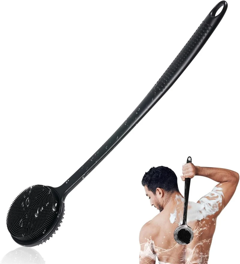 Silikon Rückenschrubber für Die Dusche, Silikon Körperschrubber mit Langem Griff, Rückenschrubber, Abgestorbene Haut entfernen und Massage