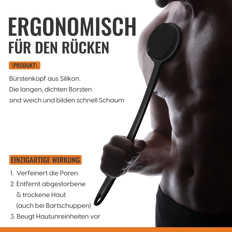 Silikon Rückenschrubber für Die Dusche, Silikon Körperschrubber mit Langem Griff, Rückenschrubber, Abgestorbene Haut entfernen und Massage