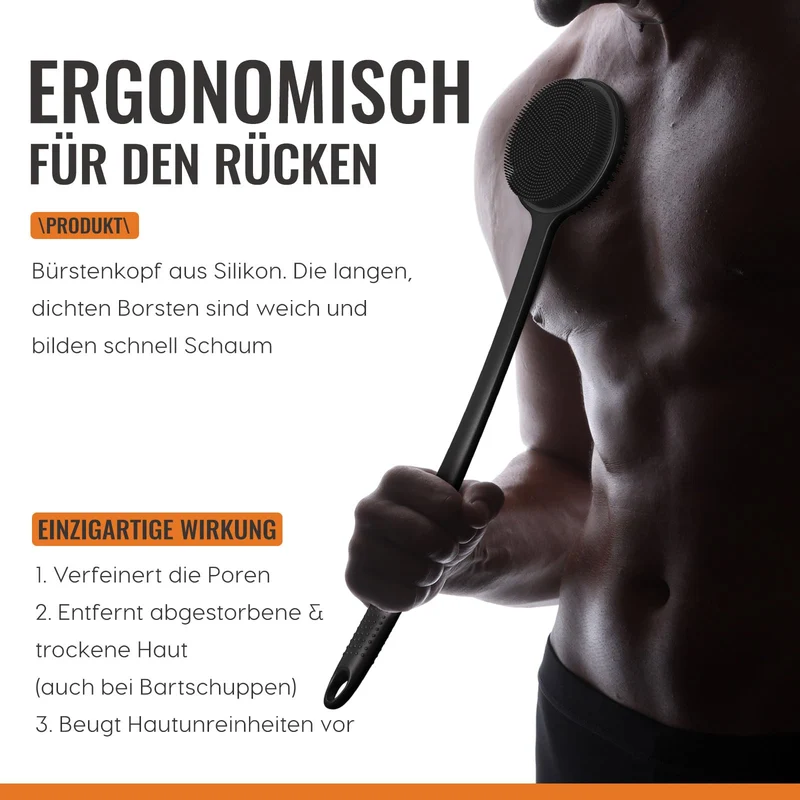 Silikon Rückenschrubber für Die Dusche, Silikon Körperschrubber mit Langem Griff, Rückenschrubber, Abgestorbene Haut entfernen und Massage