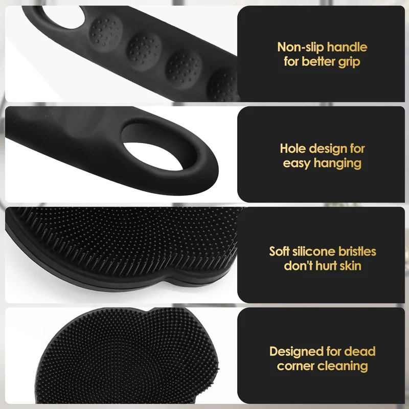 Silikon Rückenschrubber für Die Dusche, Silikon Körperschrubber mit Langem Griff, Rückenschrubber, Abgestorbene Haut entfernen und Massage