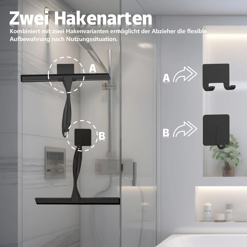 Duschabzieher Mit Selbstklebe Haken & Ersatzklingen, Silber Abzieher Dusche, rutschfest Kurzer Handgriff Glaswischer, Glas Wasserschieber, Duschwand Abzieher
