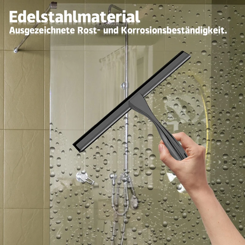 Duschabzieher Mit Selbstklebe Haken & Ersatzklingen, Silber Abzieher Dusche, rutschfest Kurzer Handgriff Glaswischer, Glas Wasserschieber, Duschwand Abzieher