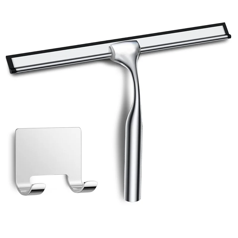 Edelstahl Duschabzieher Mit Selbstklebe Haken, Silber Abzieher Dusche Wischer für Badezimmer, Kurzer Handgriff Glaswischer, Glas Wasserschieber, Duschwand Abzieher, Badwischer
