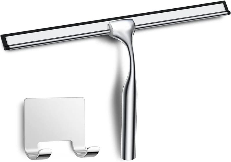 Edelstahl Duschabzieher Mit Selbstklebe Haken, Silber Abzieher Dusche Wischer für Badezimmer, Kurzer Handgriff Glaswischer, Glas Wasserschieber, Duschwand Abzieher, Badwischer