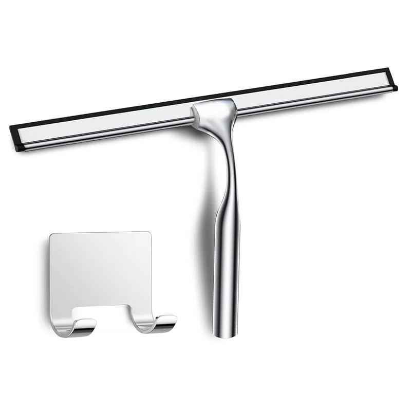 Edelstahl Duschabzieher Mit Selbstklebe Haken, Silber Abzieher Dusche Wischer für Badezimmer, Kurzer Handgriff Glaswischer, Glas Wasserschieber, Duschwand Abzieher, Badwischer