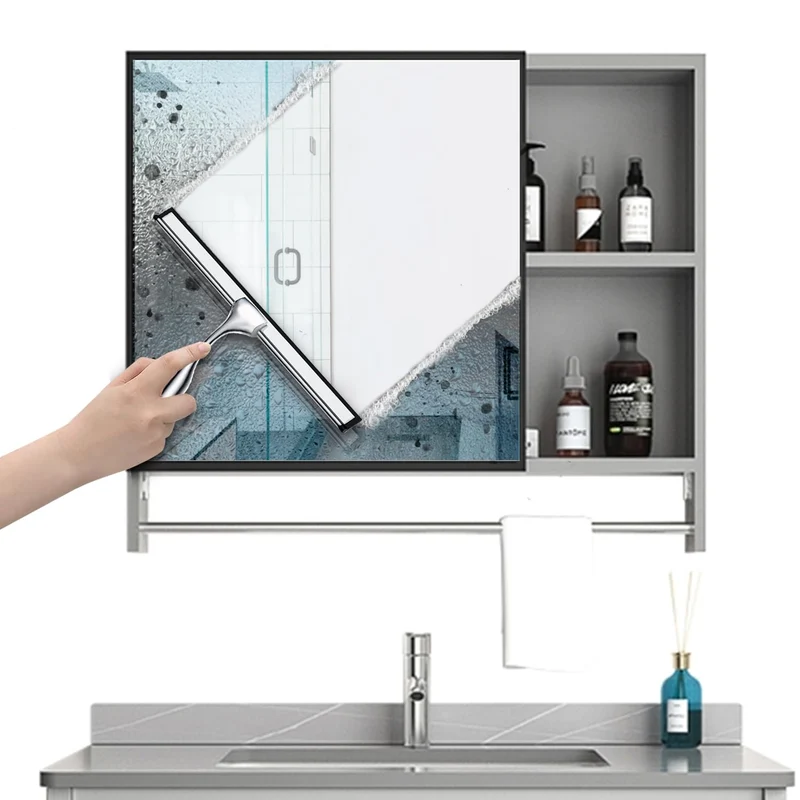 Edelstahl Duschabzieher Mit Selbstklebe Haken, Silber Abzieher Dusche Wischer für Badezimmer, Kurzer Handgriff Glaswischer, Glas Wasserschieber, Duschwand Abzieher, Badwischer