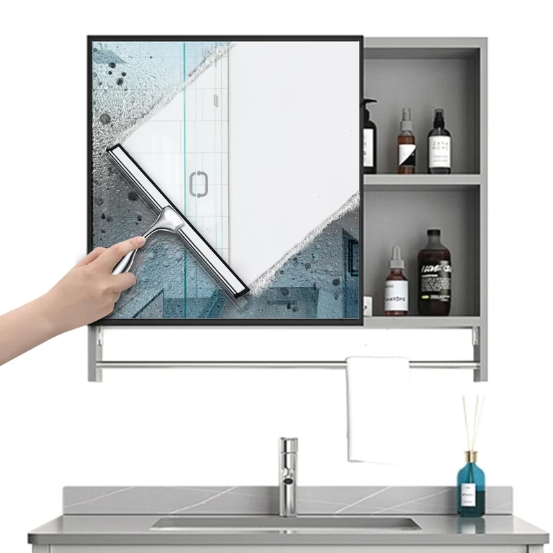 Edelstahl Duschabzieher Mit Selbstklebe Haken, Silber Abzieher Dusche Wischer für Badezimmer, Kurzer Handgriff Glaswischer, Glas Wasserschieber, Duschwand Abzieher, Badwischer