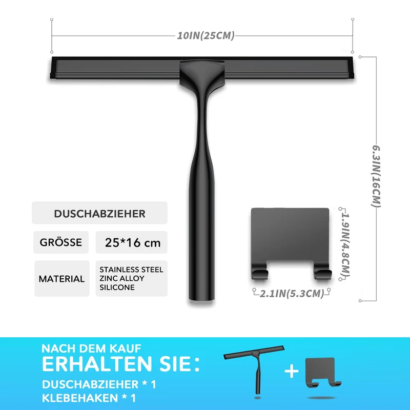 Edelstahl Duschabzieher Mit Selbstklebe Haken, Silber Abzieher Dusche Wischer für Badezimmer, Kurzer Handgriff Glaswischer, Glas Wasserschieber, Duschwand Abzieher, Badwischer