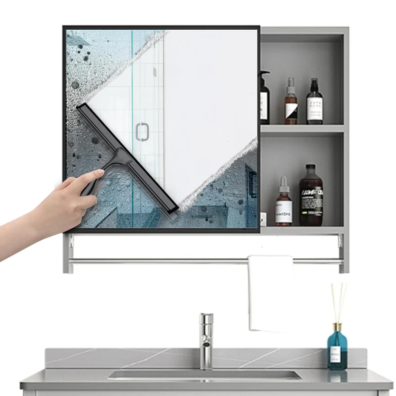 Edelstahl Duschabzieher Mit Selbstklebe Haken, Silber Abzieher Dusche Wischer für Badezimmer, Kurzer Handgriff Glaswischer, Glas Wasserschieber, Duschwand Abzieher, Badwischer