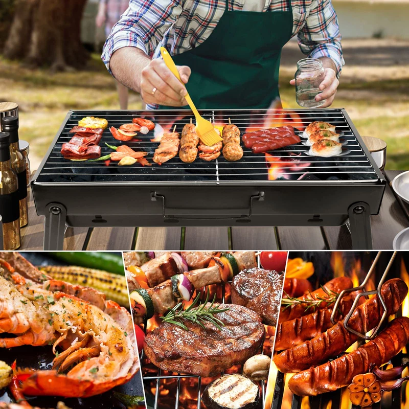 Holzkohlegrill Picknickgrill Edelstahl Kleiner Grill Portabler Campinggrill Abnehmbare BBQ Grills für Outdoor Garten Party