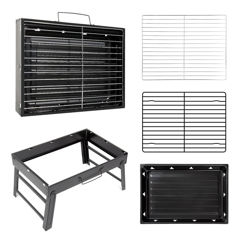 Holzkohlegrill Picknickgrill Edelstahl Kleiner Grill Portabler Campinggrill Abnehmbare BBQ Grills für Outdoor Garten Party
