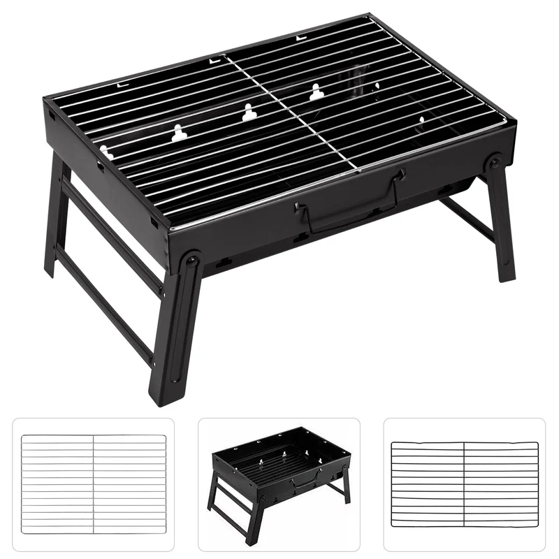 Holzkohlegrill Picknickgrill Edelstahl Kleiner Grill Portabler Campinggrill Abnehmbare BBQ Grills für Outdoor Garten Party
