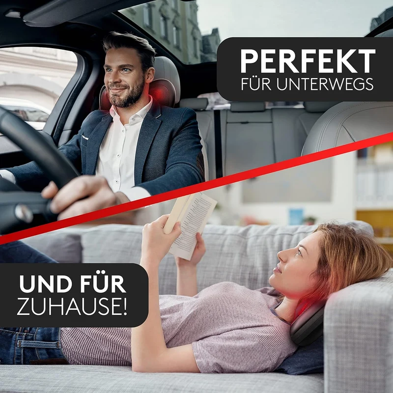 Massagekissen mit Wärmefunktion & 360° Drehung - Shiatsu Nackenmassagegerät mit 3 Geschwindigkeiten für Schultern & Rücken - inkl. Verlängerungsgurt - Neck Massager, Schwarz