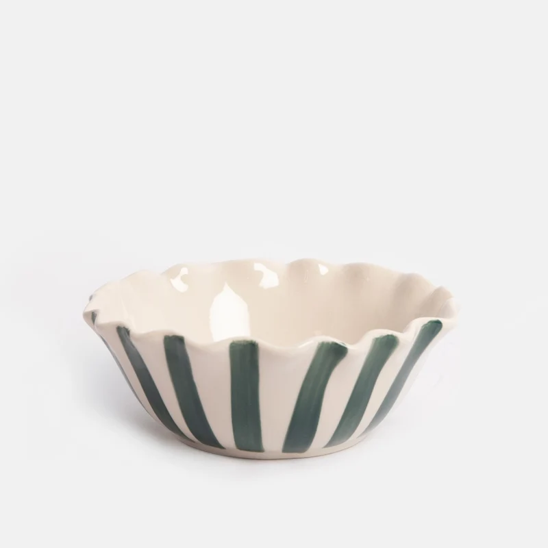 Teal Stripe Scallop Edge 'Bon Appetit' Cereal Bowl