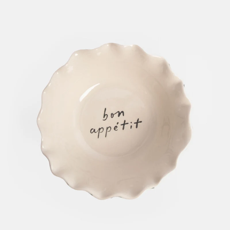 Teal Stripe Scallop Edge 'Bon Appetit' Cereal Bowl