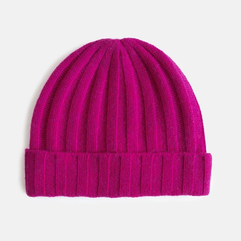 Raspberry Wide Rib Cashmere Hat