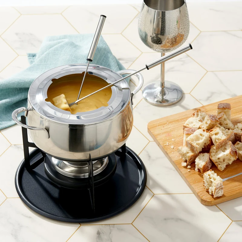 10-teilige Premium-Fondue aus Edelstahl für 6 Personen - Elegantes Silber - Schokolade, Käse, Fleisch - Robust & Chic - Geschenkset für Valentinstag/Geburtstag/Jubiläum
