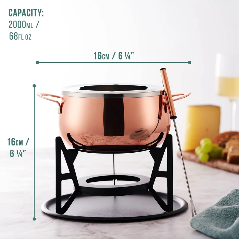 10-teilige Premium-Fondue aus Edelstahl für 6 Personen - Elegantes Silber - Schokolade, Käse, Fleisch - Robust & Chic - Geschenkset für Valentinstag/Geburtstag/Jubiläum